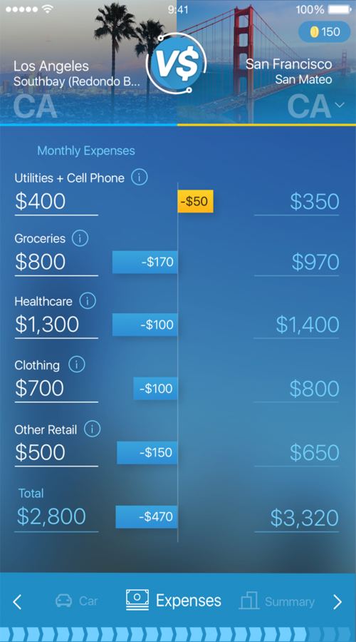 Landing page and native apps for a cost-of-living calculator screenshot 4